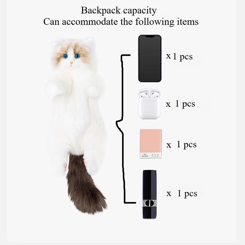 Superrealistischer Drei-Blumen-Katzen-Rucksack, rein handgefertigt, niedliche Katzen-Plüschpuppe, Einkaufstasche, Reiseaufbewahrung, Make-up-Tasche, Geburtstagsgeschenk