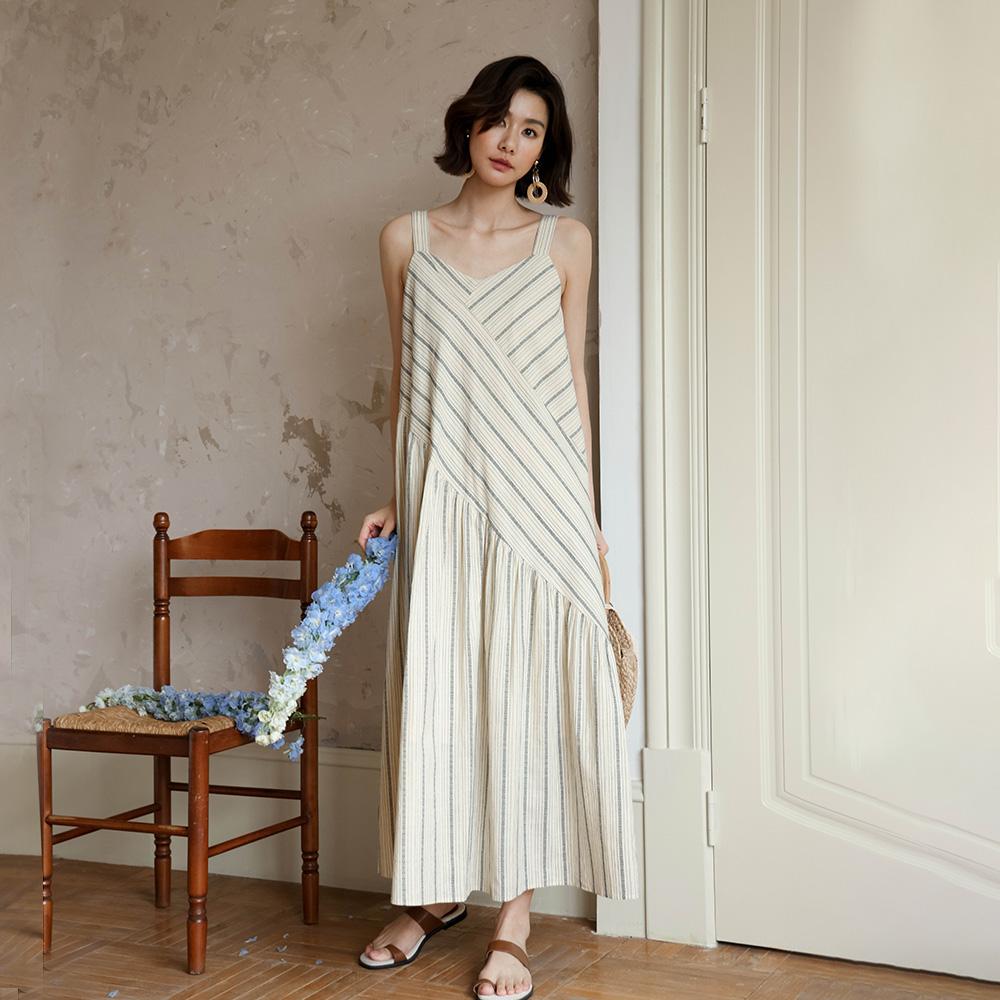 Laengsseon Ls_Splicing Striped Suspender Dress