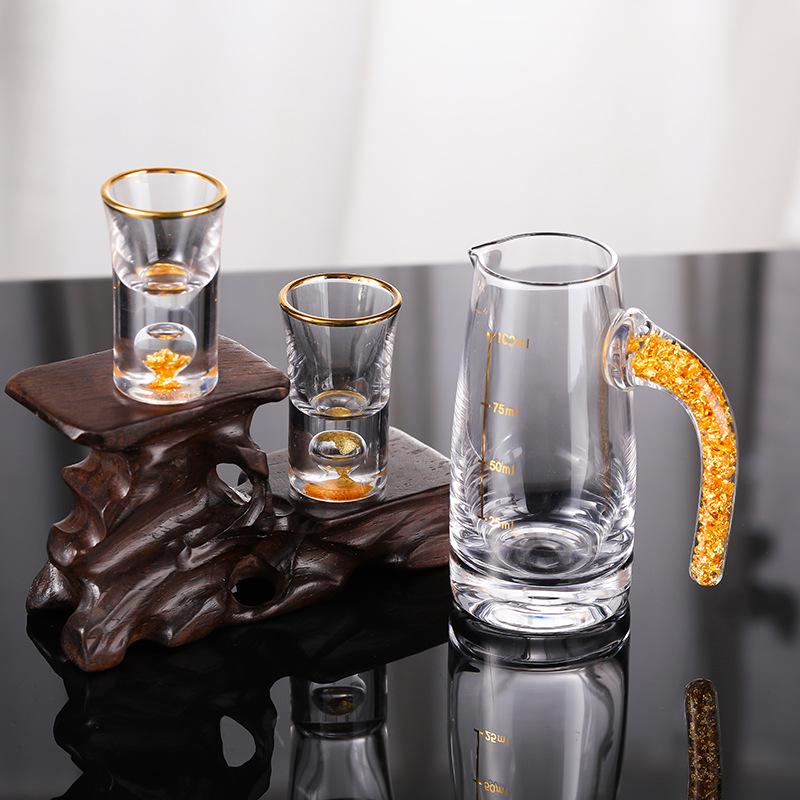 Gold Foil Shot Glass Set – Crystal White Wine Cups, Customizable with Logo
