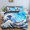 Wave Duvet Cover Set For Kids Teens Adult King Size Abstract Blue Ocean Comforter Cover Waves Sailing Moon Polyester Bedding Set