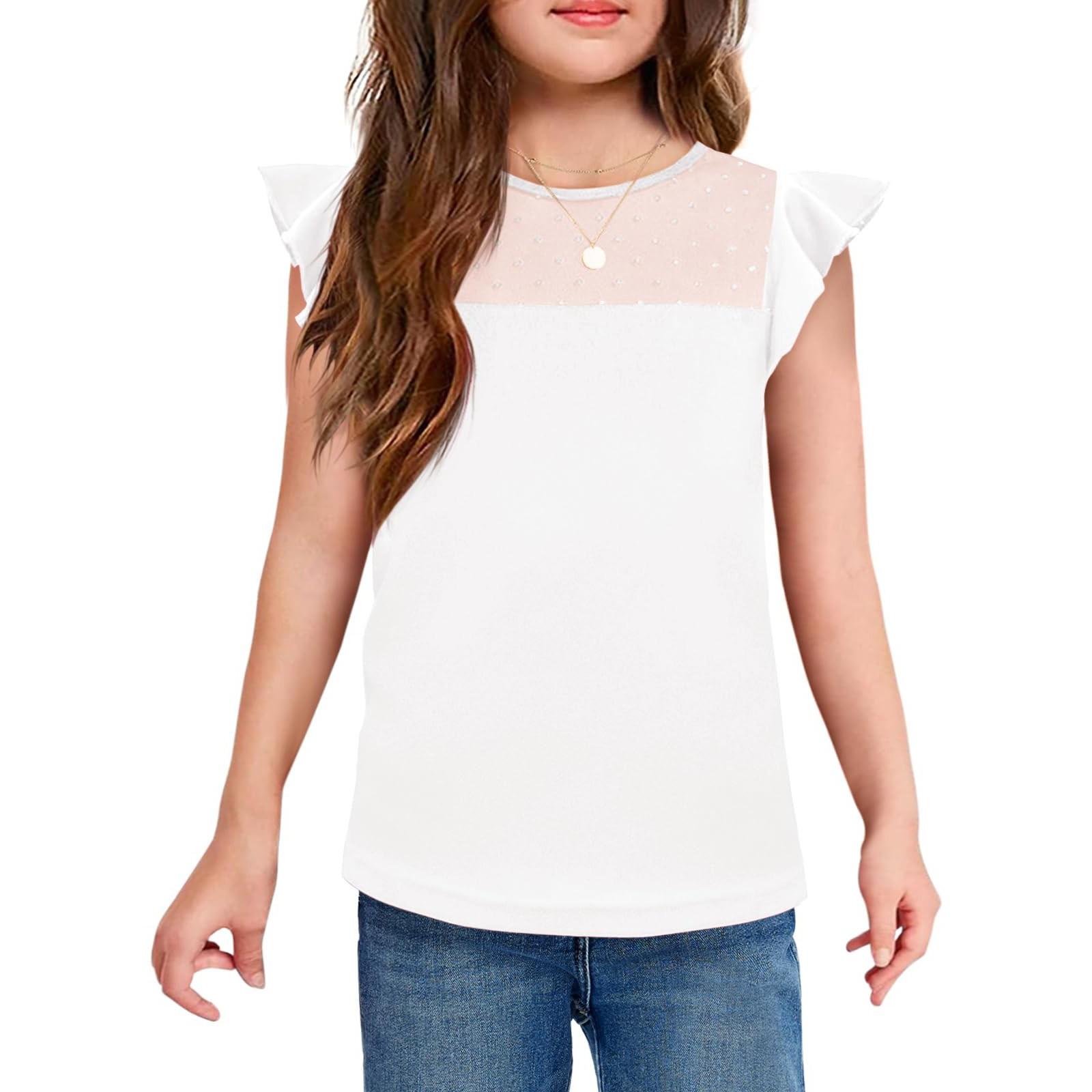 

Летние детские и девичьи рубашки с плиссированными рукавами, повседневные топы, прозрачные сетчатые футболки с короткими рукавами 130 белый