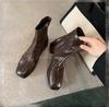 Short Boots Women's Brown Korean Small Ankle Boots Martin Boots Chelsea Skinny Boots Women's French High Heels Autumn and Winter
