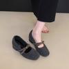 Inner height increase thick heel gray fluffy shoes female winter Korean version fairy Mary Jane shoes velvet warm cotton shoes