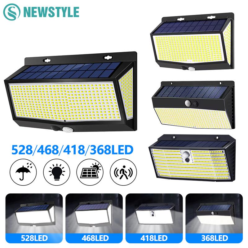 418/528/368 Solar Wall Lights  Outdoor Motion Sensor 3 Modes Security Light IP65 Waterproof Solar Powered Wall Light For Outside