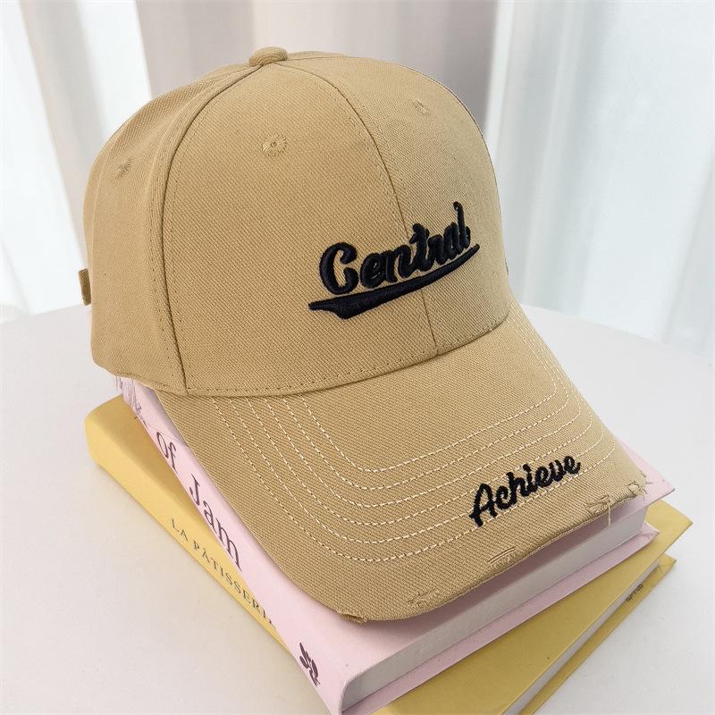 Letter Embroidered Hard Top Big Head Circumference Baseball Hat for Women Trendy Versatile Wide Brim Showing Face Small Sun Protection Baseball Cap