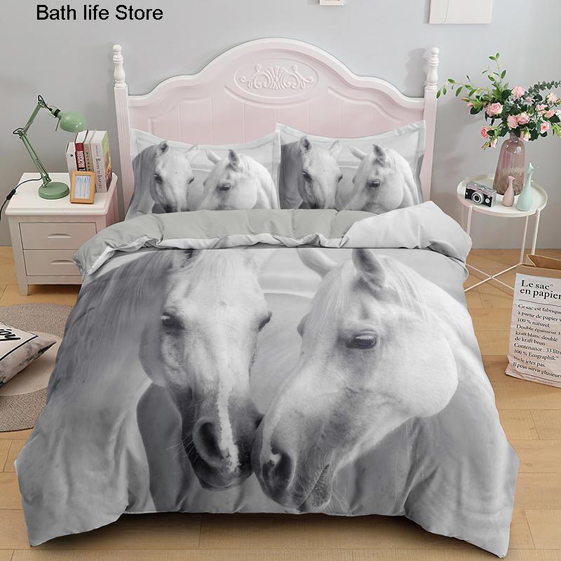 Horses 3D Printed Duvet Cover Set Twin Full Queen King Bedding Comforter Bedspread Soft Lightweight Quilt Duvet Cover Set