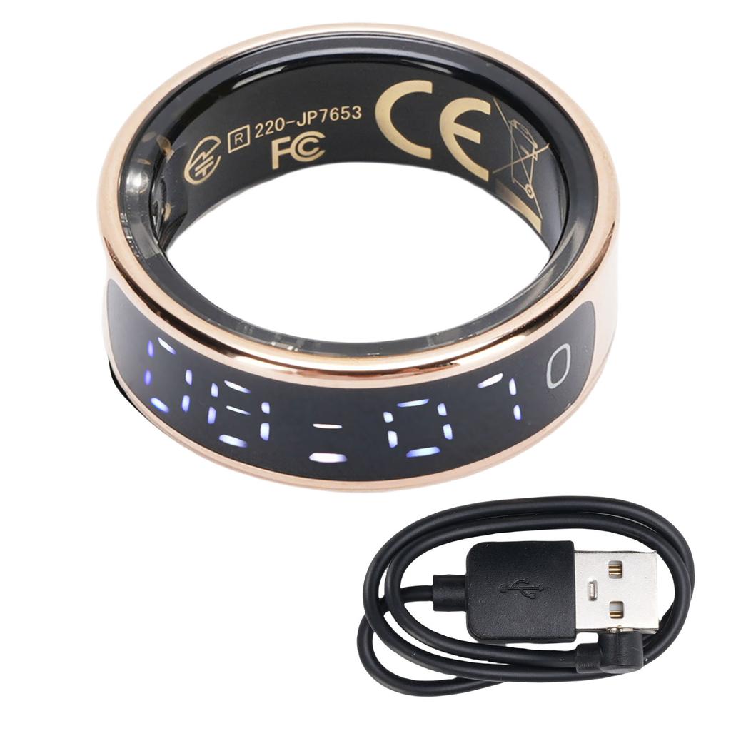 Smart Ring with Display Screen Sleep Tracker Ring Water Proof Fitness Ring Gesture Control Step Counting Gold ID 18.2mm