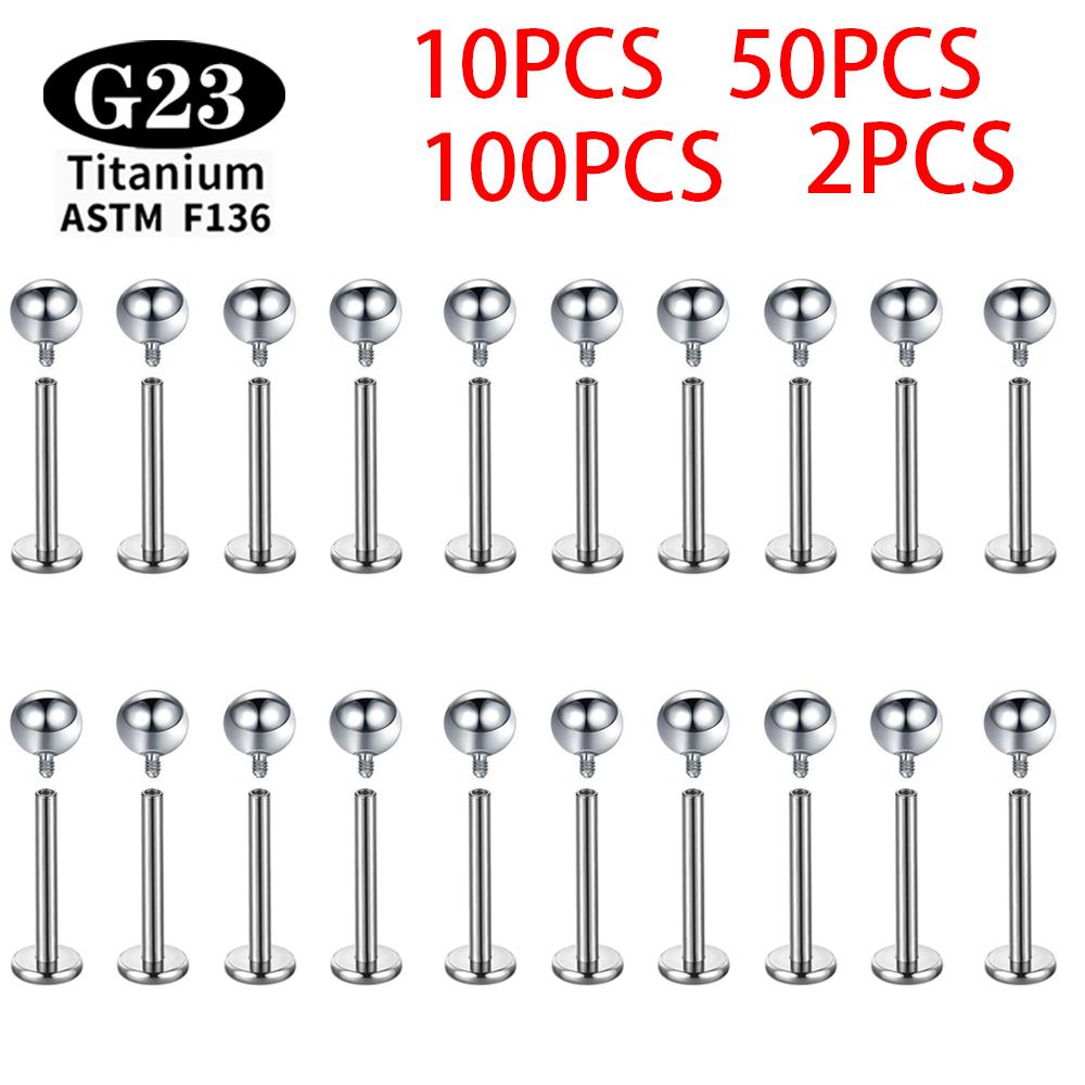 2/10/50/100PCS ASTM F136 G23Titanium Labret Lip stud earrings Piercing Body Jewelry Internally Threaded Ball nose nail