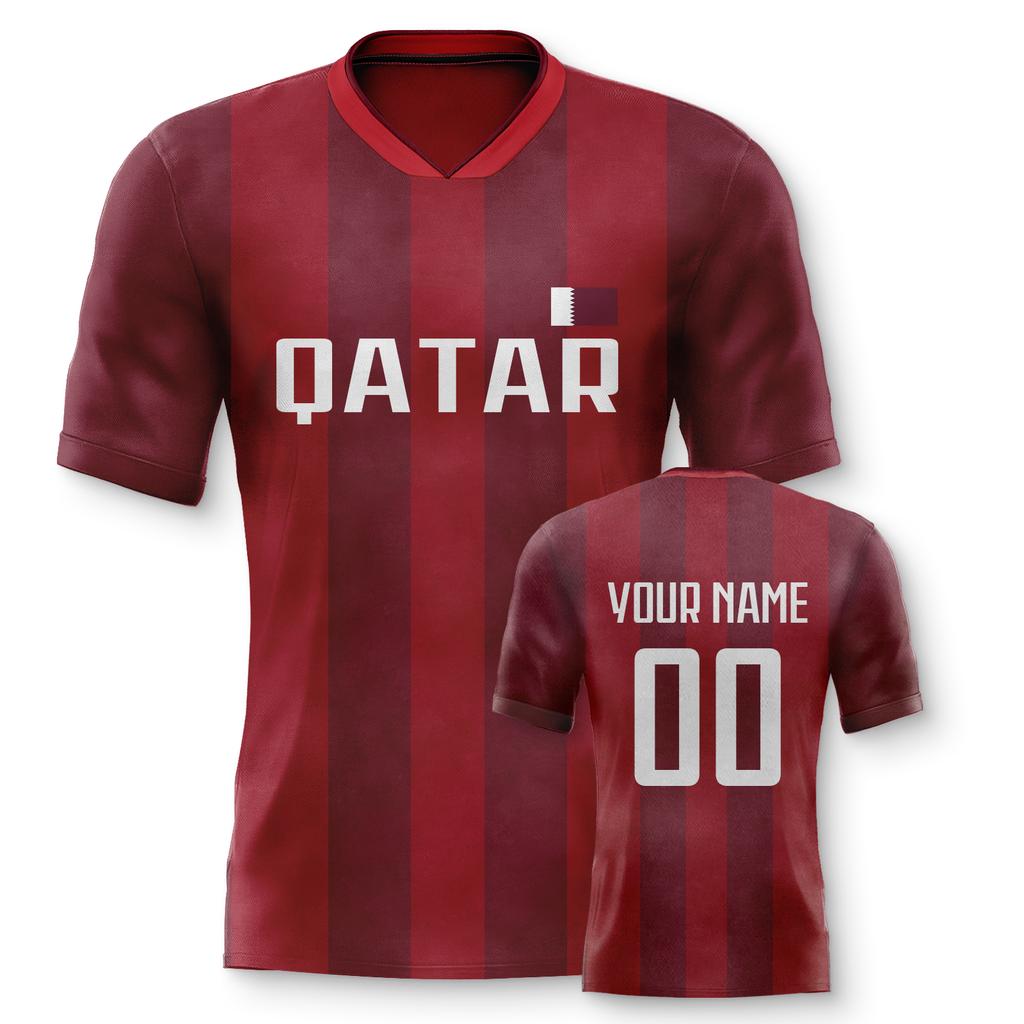 Personalized Qatar Soccer Jersey Custom Name Number V-Neck National Football Team Shirt for Men Women Kids