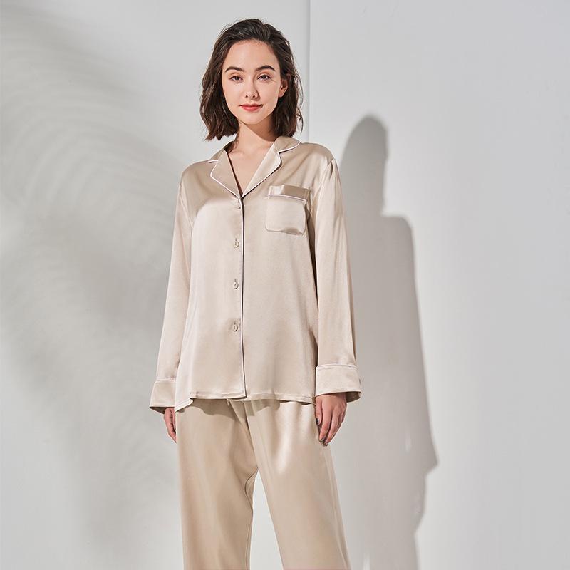 Heavyweight Mulberry Silk Pajama Set: Unisex 22 Momme Long Sleeve, Suitable for Outside Wear