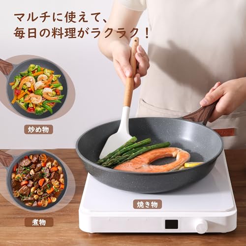 SENSARTE 24cm Frying Pan, Induction & Gas Compatible, Marble Coat, Non-Stick, Non-Toxic, Easy To Clean, Gray, High Heat Efficiency, 1-Year Warranty