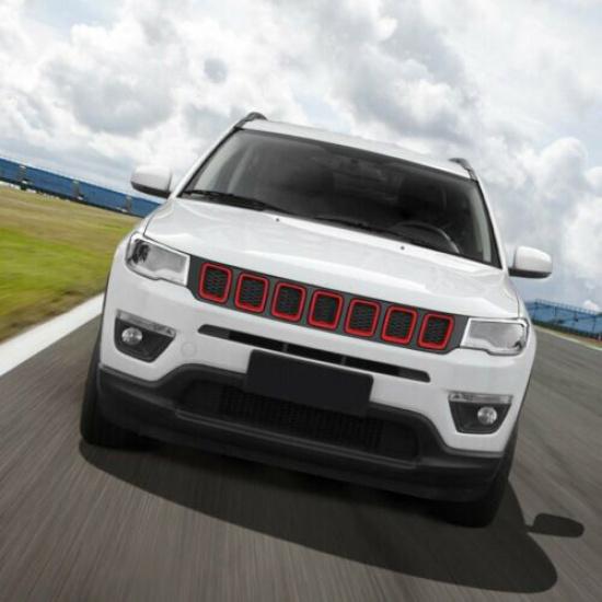 7pcs Front Grille Grill Ert Cover Frame Decor for Jeep Compass 2017- Red