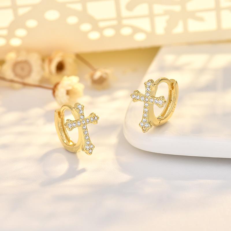 New Cross Full Diamond Earbuds Micro-set Zircon Earrings Simple and Versatile Earrings