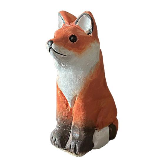 

Wooden Fox Figurine Carved Hand Small Forest Fox Sculpture Animal Desktop Ornament