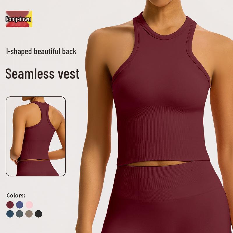 Women’s Seamless Racerback Yoga Tank Top – Belly Covering Fitness Sports Apparel
