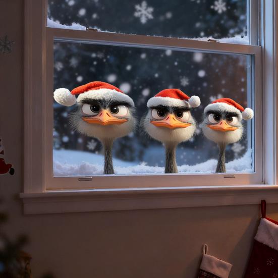 Christmas Sticker Set Easy Peel Remove Cartoon Animal Shape Window Decals Home Party Festival Christmas Decoration