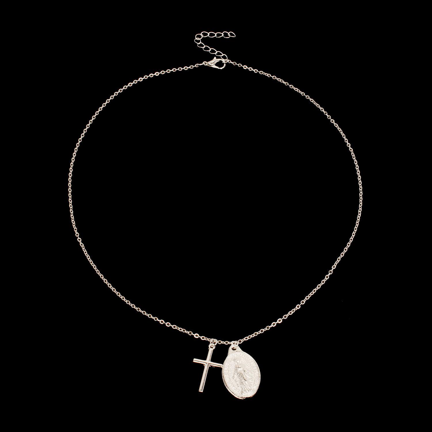 European and American jewelry, cross Virgin Mary necklace women, personalized creative accessories collarbone chain золотой