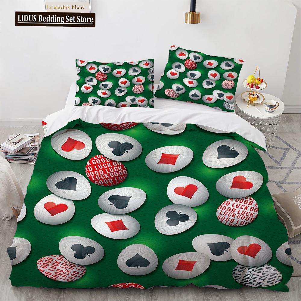 Poker Bettwäsche Set Karte Feuer Poker Spiel Dekor Polyester Bettdecke Abdeckung Set Mit Kissenbezug Poker Wettbewerb Thema King Size