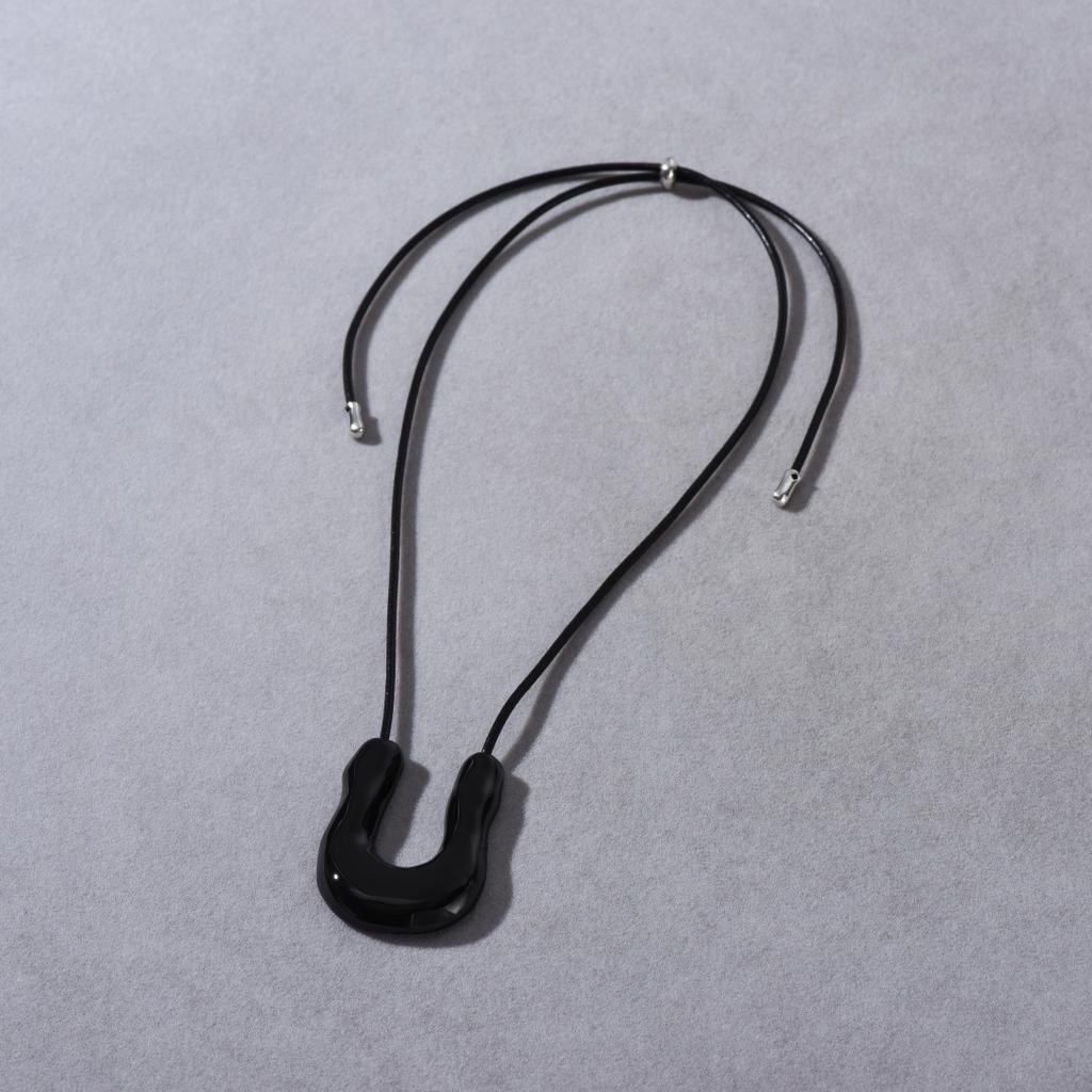 Metal Irregular Drip Glaze Pendant U-Shaped Long Black Leather Rope Sweater Chain Simple Wind Versatile Necklace