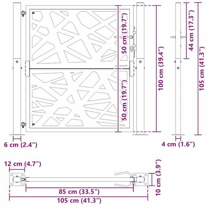 VidaXL Porte de jardin acier résistant aux intempéries design lumière, porte de clôture, porte extérieure, porte en métal, 4100954