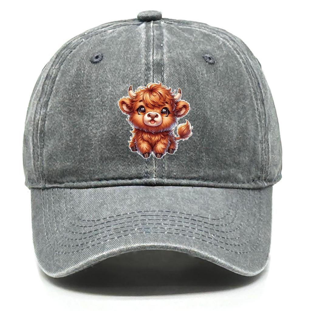 Baseballkappe mit Rinderdruck, Tier-Mesh-Kappe, verstellbarer Riemen, Used-Look, nicht dehnbarer Stoff, Passform, Snapback-Sonnenhut