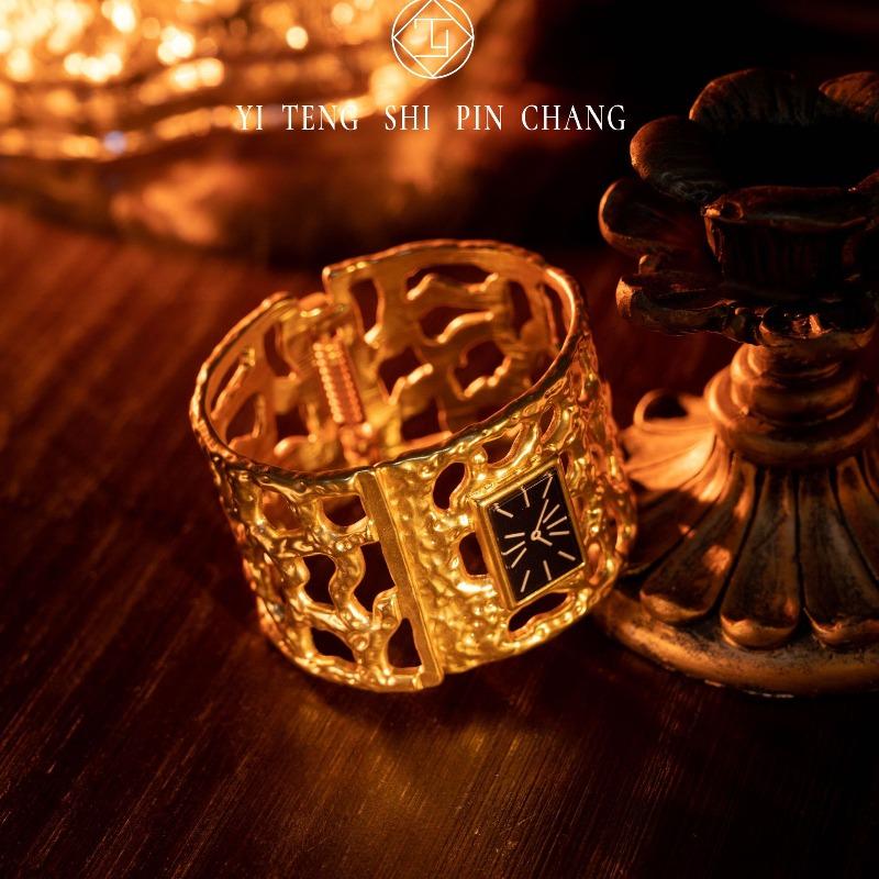 Retro Brass Electroplated Real Gold Watch Style Temperament High Cold Necklace Bracelet Women's Model