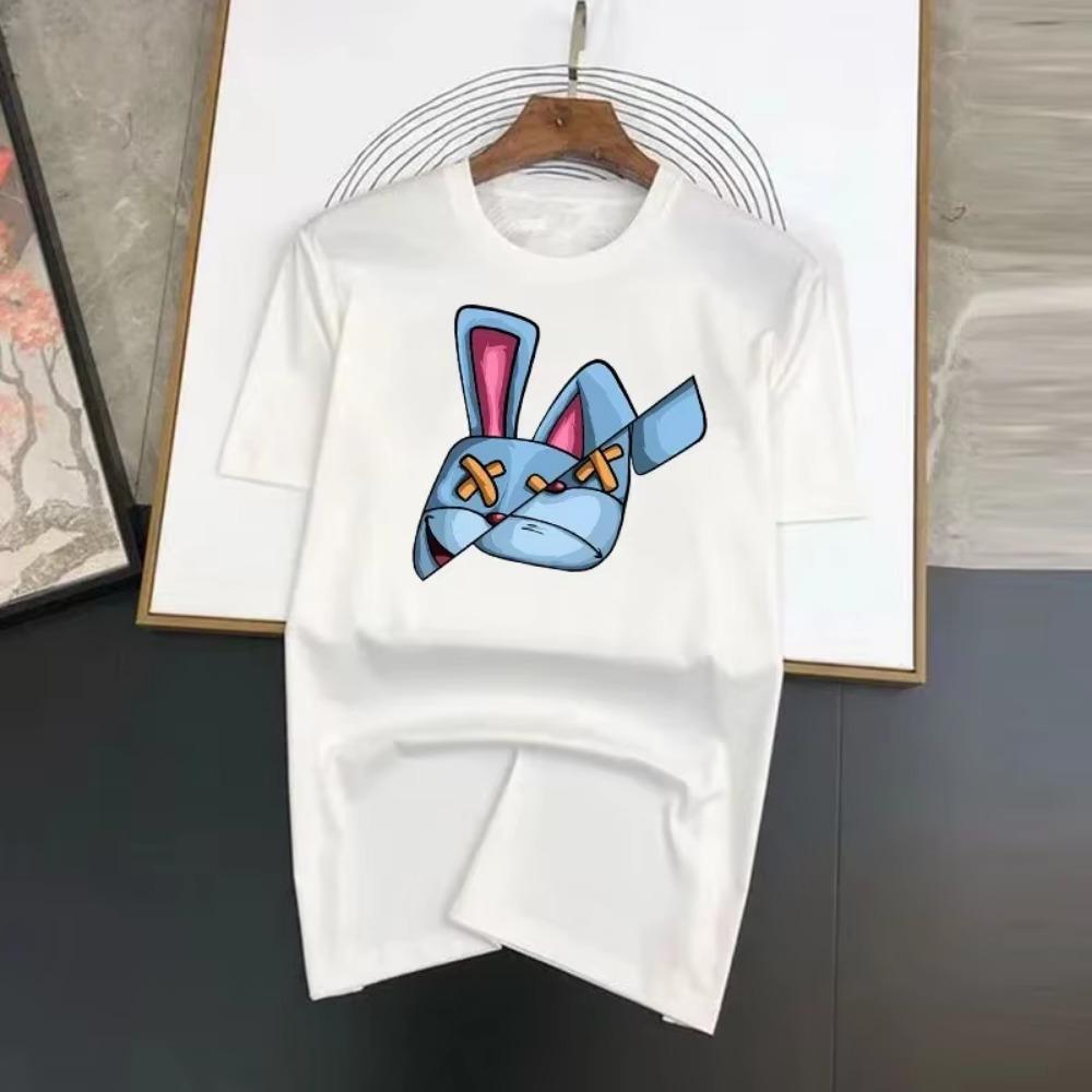 Bavlněná trička Funky Značka Zajíček Vtipné Kreslené s krátkým rukávem Pánská Osobnost Streetová Trička Volná Nadměrná Trička Prodyšná Měkká