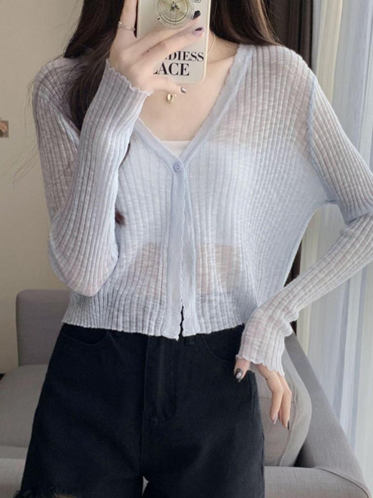 Dámský letní kardigan z ledového hedvábí s ochranou proti slunci s tílkem a tylovou šálou - Tenký styl krátká bunda top