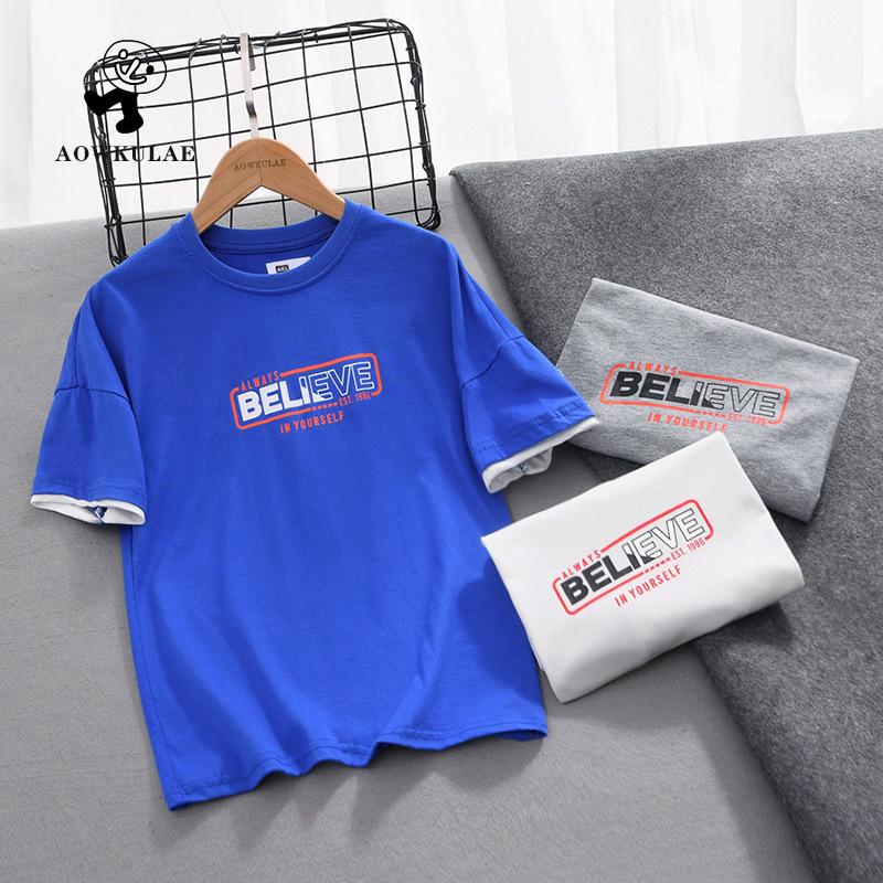 Kids' Korean Style Summer Cotton T-Shirt - Short Sleeve, Printed, Versatile