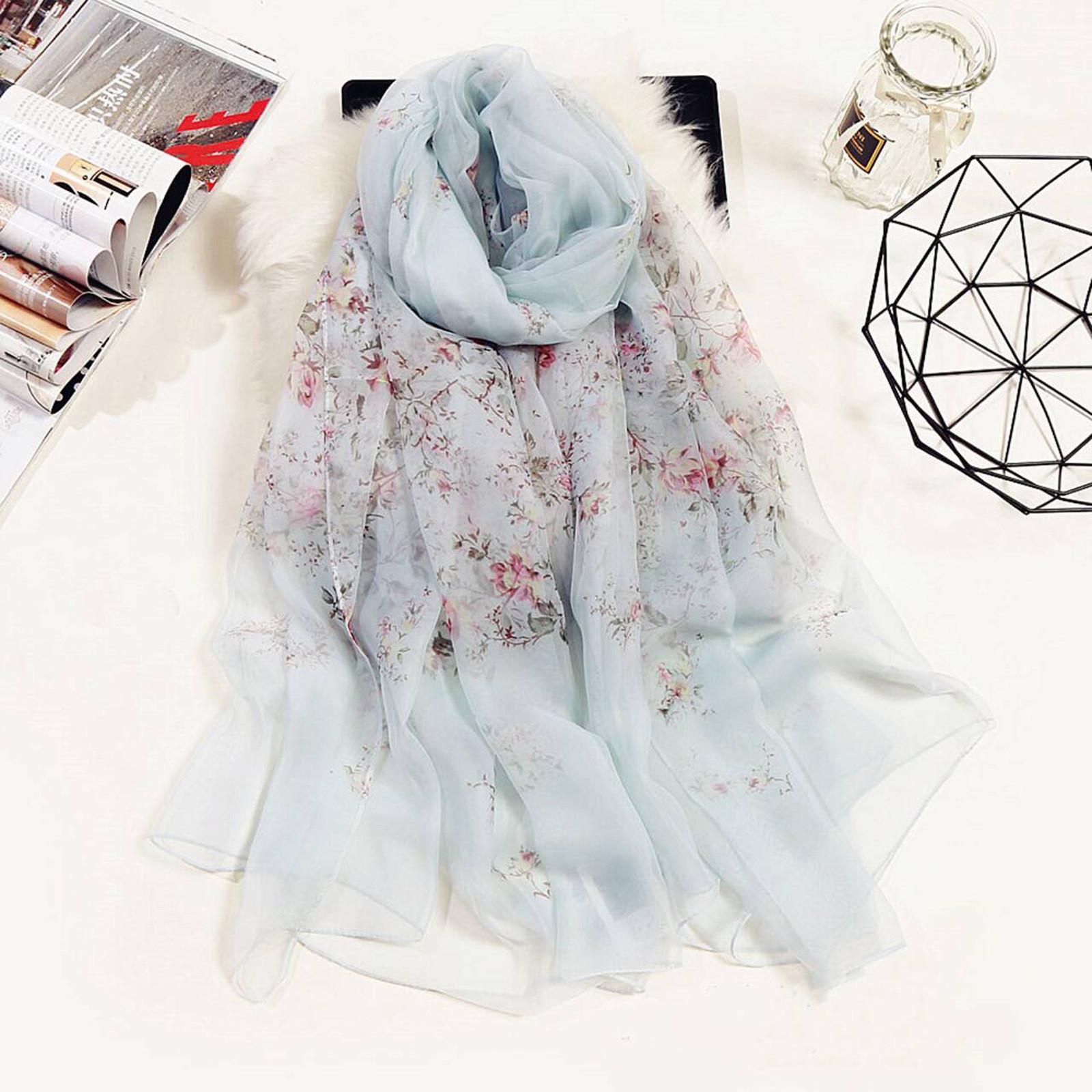 

(проектор)Модный женский длинный мягкий шарф с цветочным принтом, имитация шелковой шали, шарфы One Size светло-синий