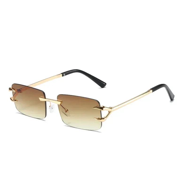 Unisex Retro Randloos Vierkant Zonnebril UV400 Luxe Mode Bril voor Rijden Reizen Vakantie Buiten Essentieel