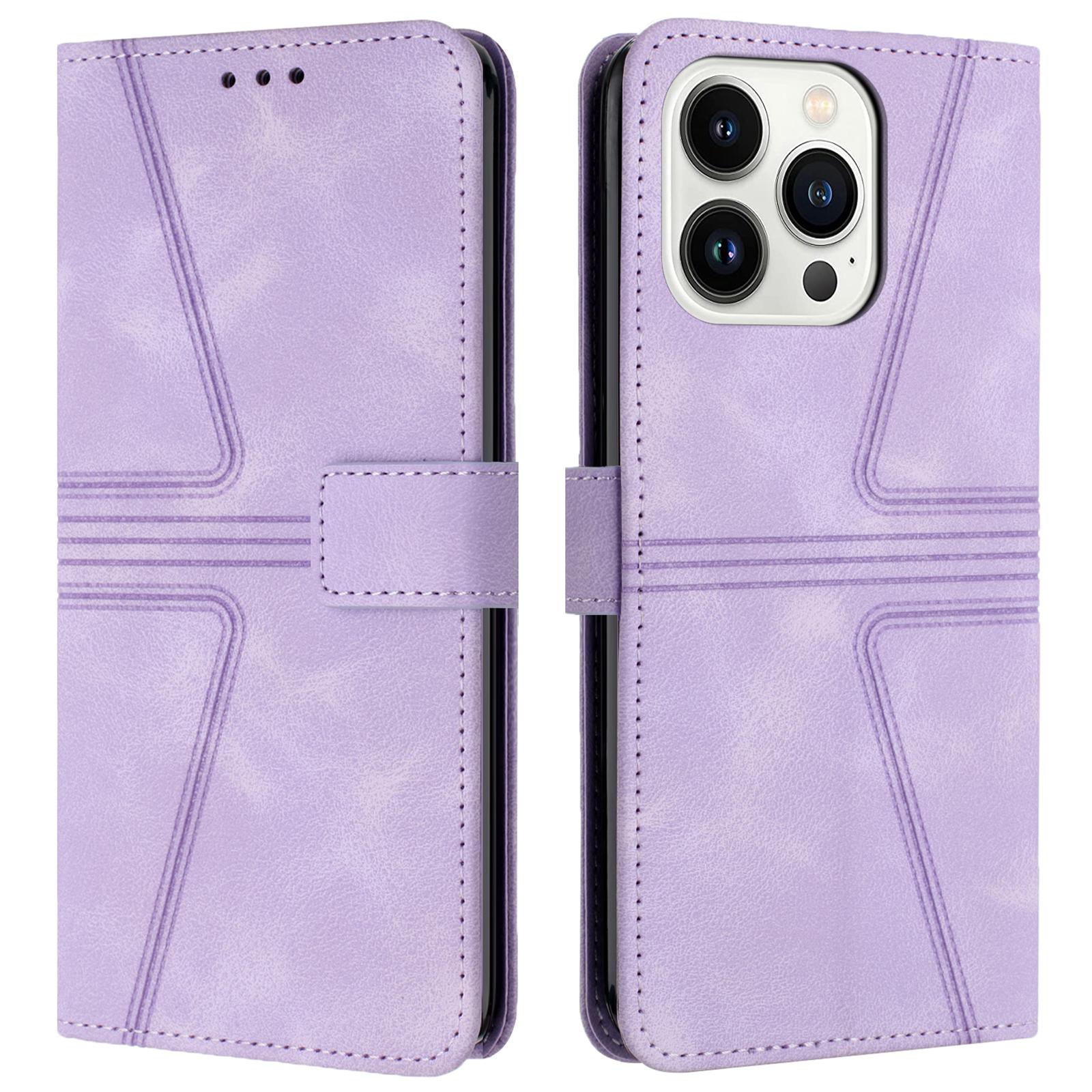 

Чехол для iPhone 16 Pro Max с треугольным тиснением, устойчивый к царапинам, чехол-кошелек для телефона Purple