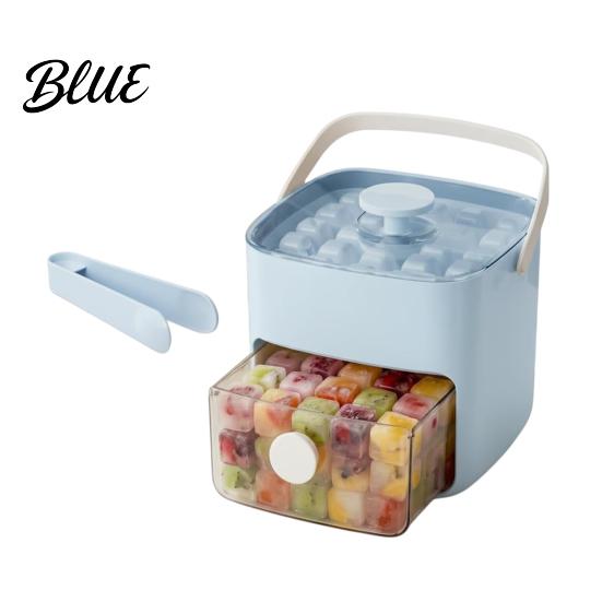 Efficient Ice Making System 48 Cube Maker with Easy Push Release Lid Bin Tray Built-in Storage Box for Whiskey Cocktails Coffee Beverages Freezer