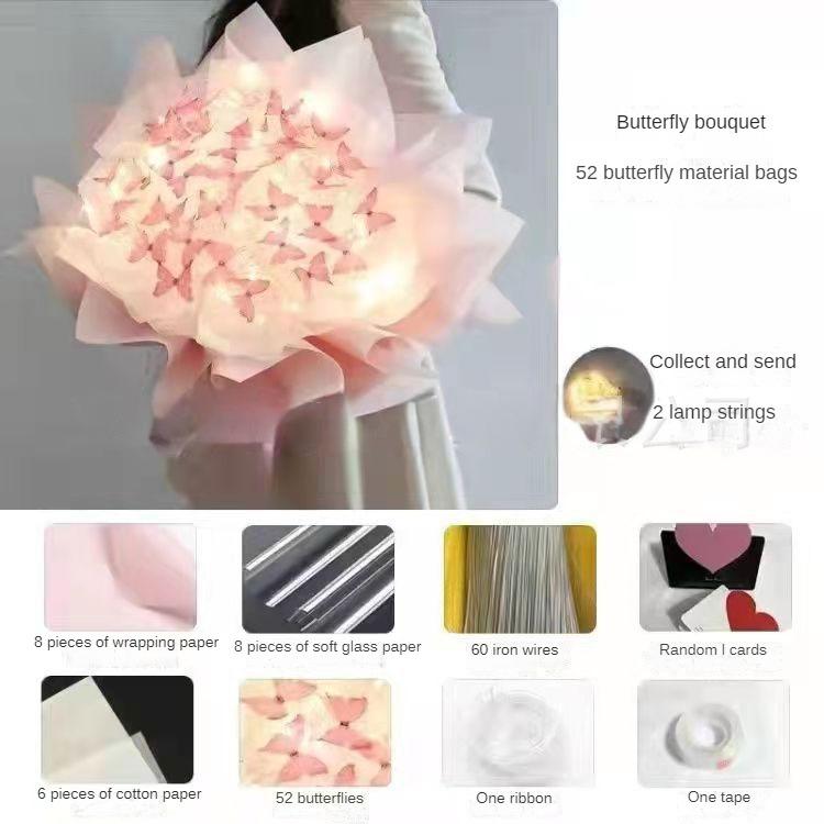 Butterfly Bouquet DIY Handmade Material Bag for Girlfriends Birthday Gift High-end Feeling Girls Table Decoration for Wedding
