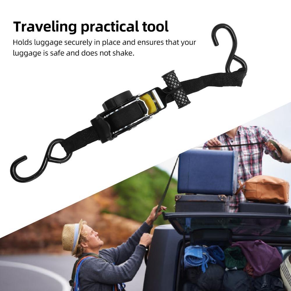2pcs Balck Tie Down Strap Self Winding Luggage Fixing Strap Durable Auto Ratchet Strap Trailer