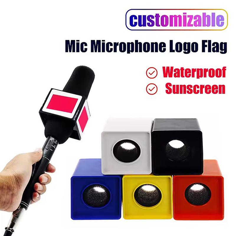 1Pc Orange/Black/Yellow/White/Blue Abs Ktv Mic Microphone Flag Station Square Shaped Microphone Tv Interview Station Black Hole