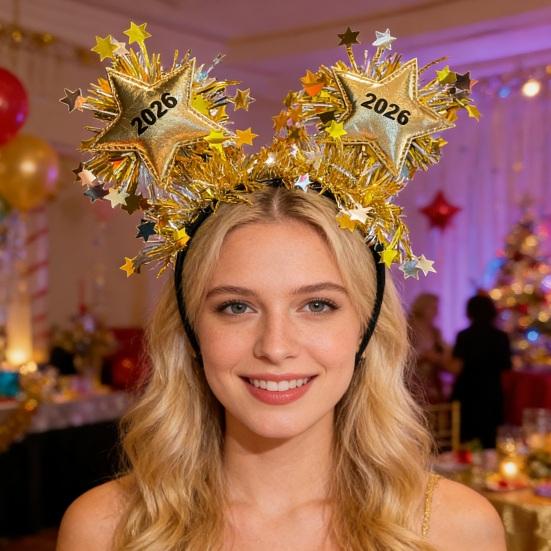 Haarreif Goldenes Design 2026 Neujahrs-Stirnband Partydekoration Foto-Requisite Silvestergeschenk Feierzubehör
