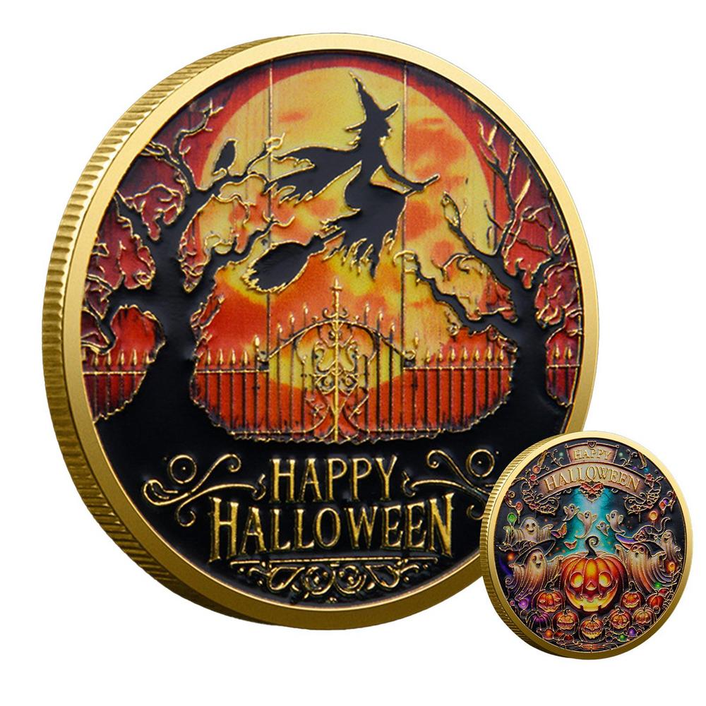 Szczęśliwy Halloween Pamiątka Wytrzymały Metalowy Złoty Szczęśliwy Halloween Moneta Kolekcjonerska Upominek na Imprezę Kreatywna Moneta Pamiątkowa