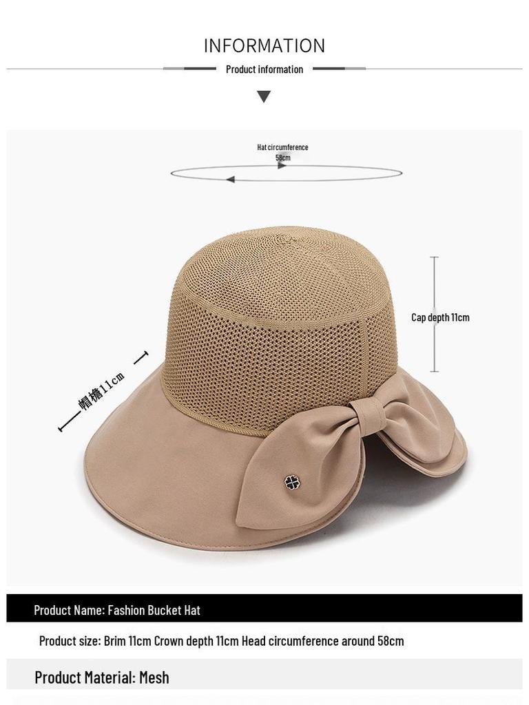 Korean Style Women's Trendy Large Brim Sun Hat with Bowknot - Foldable Bucket Hat for Vacation Travel