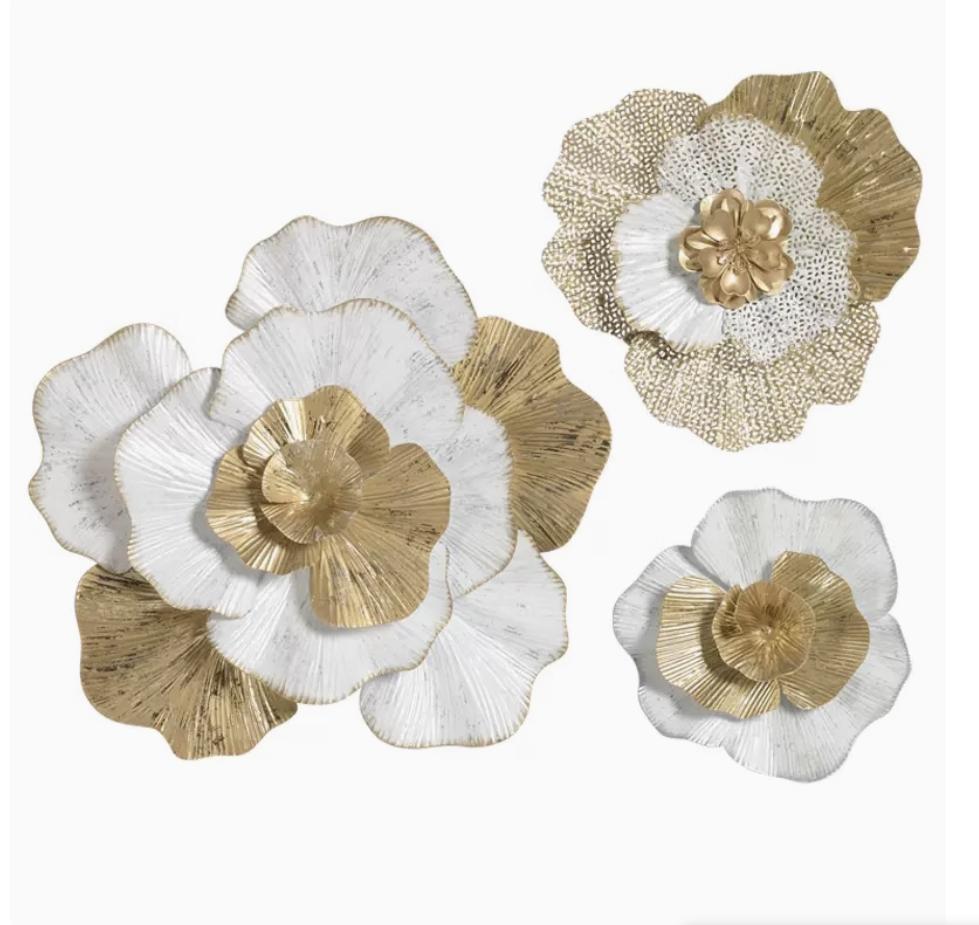 European-style Wrought Iron Pendant Wall Decoration Living Room Background Wall Metal Wall Decoration Golden Flower