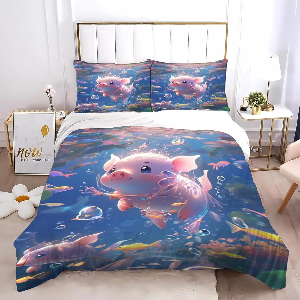 Sweet Pig Animal Bedding Set For Boys Girls, Microfiber Piggy Cartoon Animal Duvet Cover Set With Zipper and Pillowcase 75*50cm