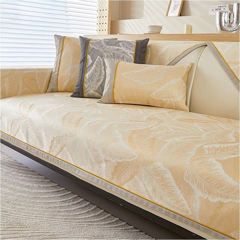Summer Ice Silk Sofa Cushion Leaf Pattern Four Seasons Universal Sofa Towel Cushion for Living Room Dust and Non Slip Sofa Pad
