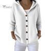 Women Cardigan Women's Hooded Sweater Casual Long Sleeve Button Classic Outerwear Down Knit Hoodie Coat Oversized Fall Simple Design Jacket