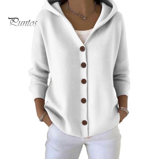 Women Cardigan Women's Hooded Sweater Casual Long Sleeve Button Classic Outerwear Down Knit Hoodie Coat Oversized Fall Simple Design Jacket