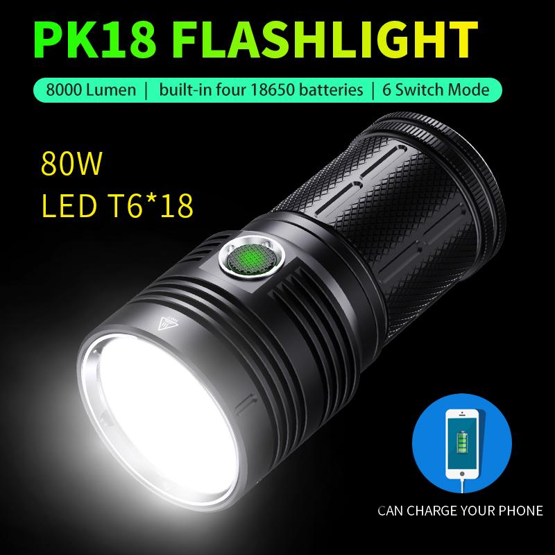 8000 Lumens LED Rechargeable Flashlight 18650 Battery Portable Outdoor Camping Emergency Light Waterproof