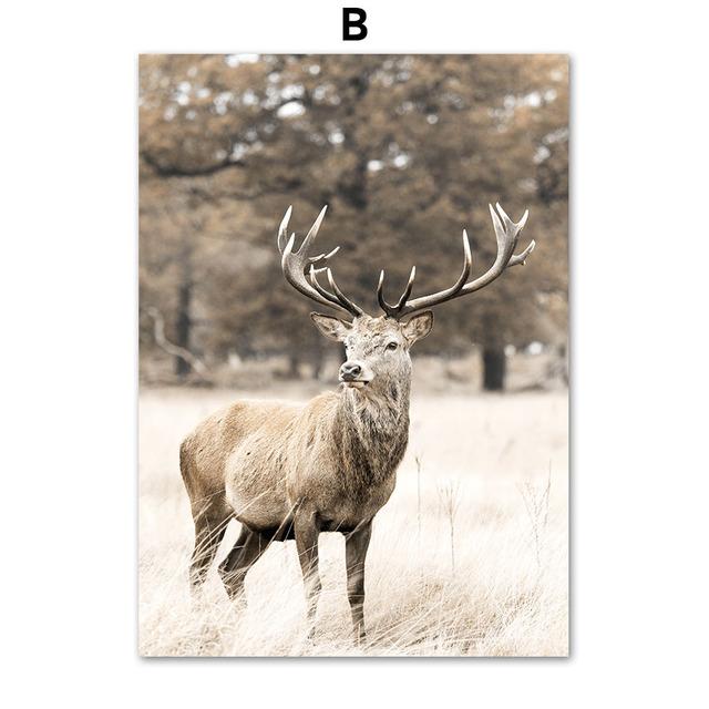 Autumn Landscape Reed Lion Elephant Deer Wall Art Canvas Painting Nordic Posters And Prints Wall Pictures For Living Room Decor