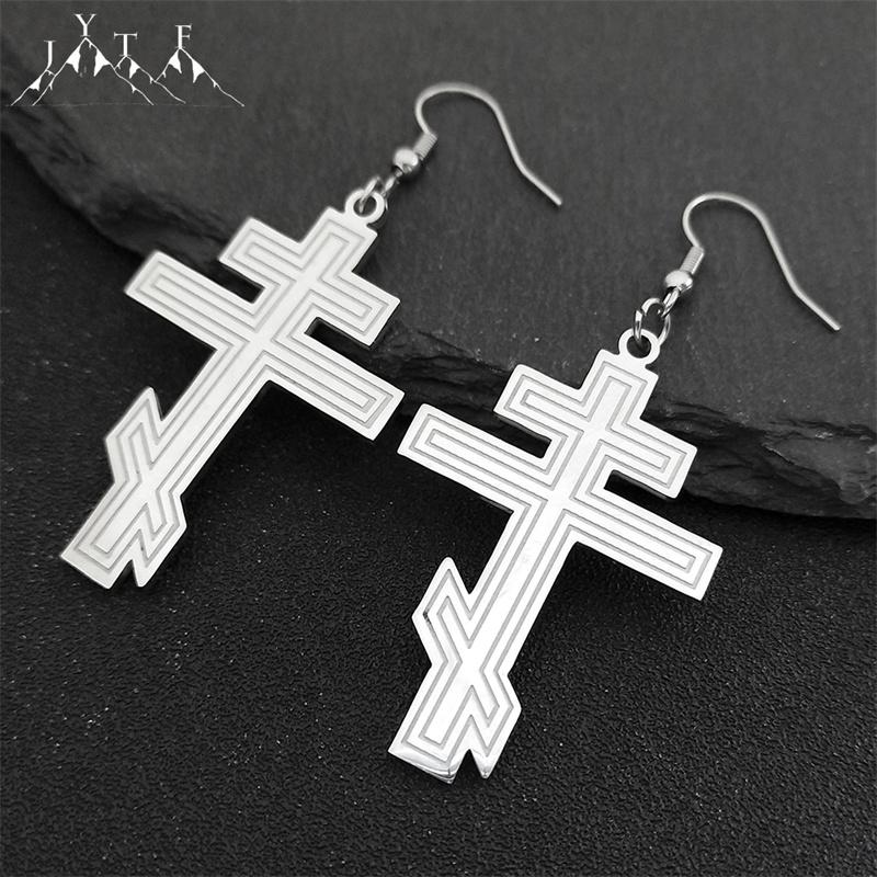 Hip Hop Stainless Steel Orthodox Hoop Earrings for Women Faith Christ Amulet Dangle Earring Classic Religious Jewelry Gifts 8449
