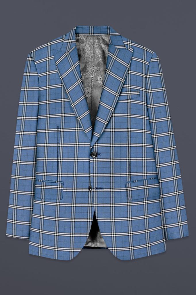 Metallic Blue Wool Blend Single Breasted Blazer