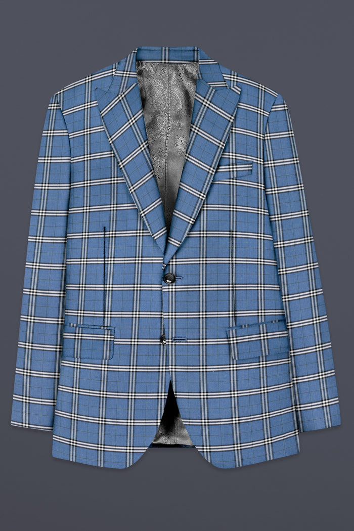 Однобортный пиджак из смесовой шерсти металлического синего цвета 38
