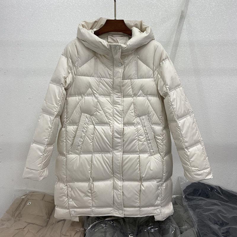 Women White Duck Down Jacket Hood Casual Autumn Winter Outwear Coat